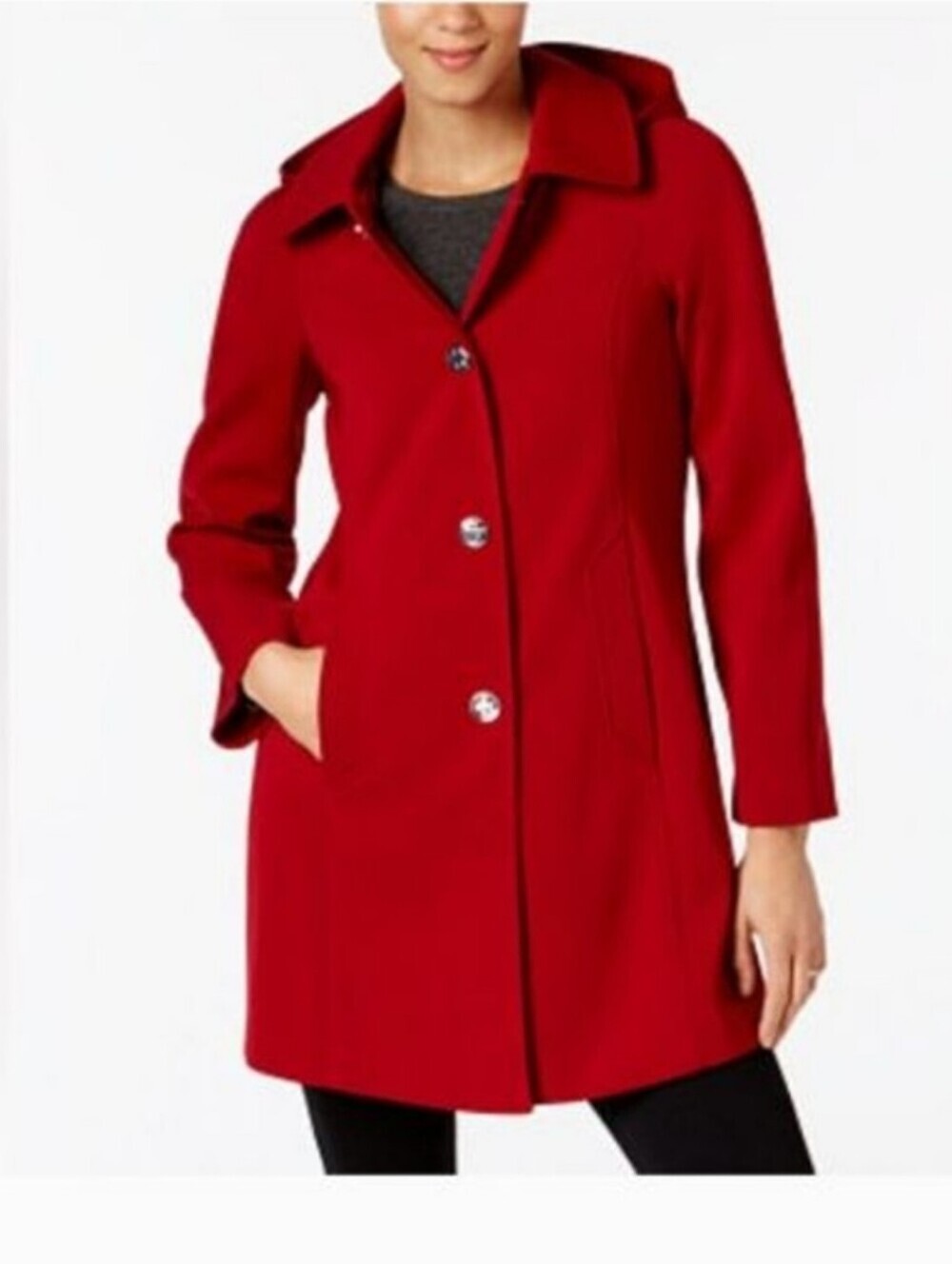 Women's London Fog Red Trench Coat M Double Breasted Removable Hood Lined